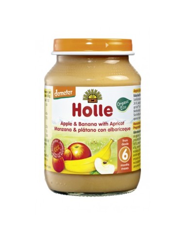 Postres de manzana, plátano y albaricoque ecológicos, 190 g Holle